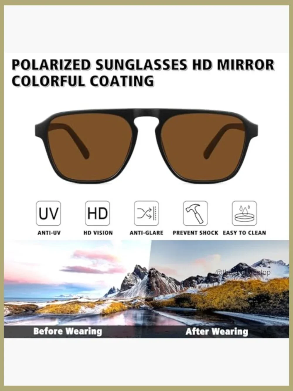 Polarized Retro Aviator Sunglasses, UV400 Protection, Plastic Frame